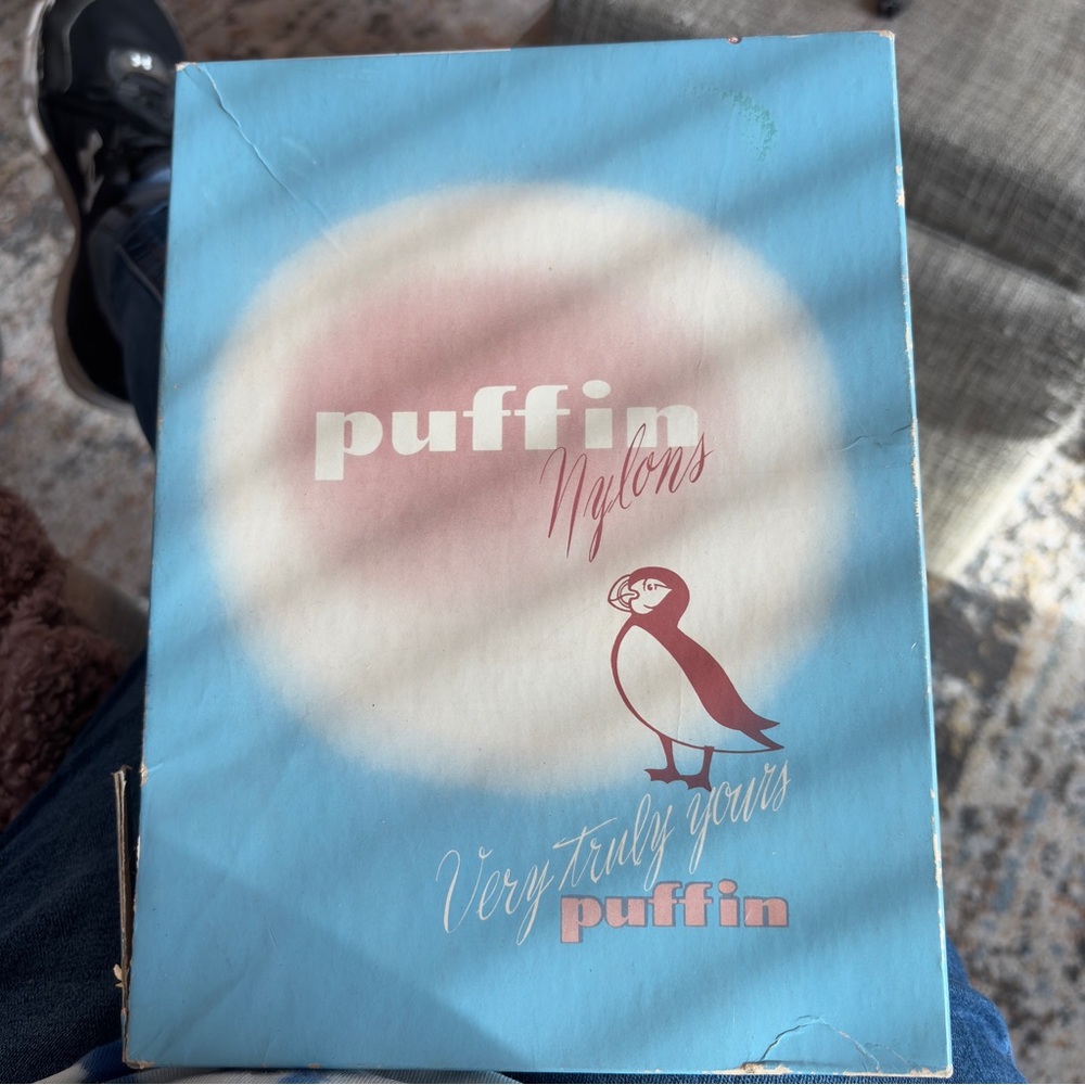 Vintage Puffin Nylons 1950s Hosiery BOX Display Prop Movie EMPTY BOX